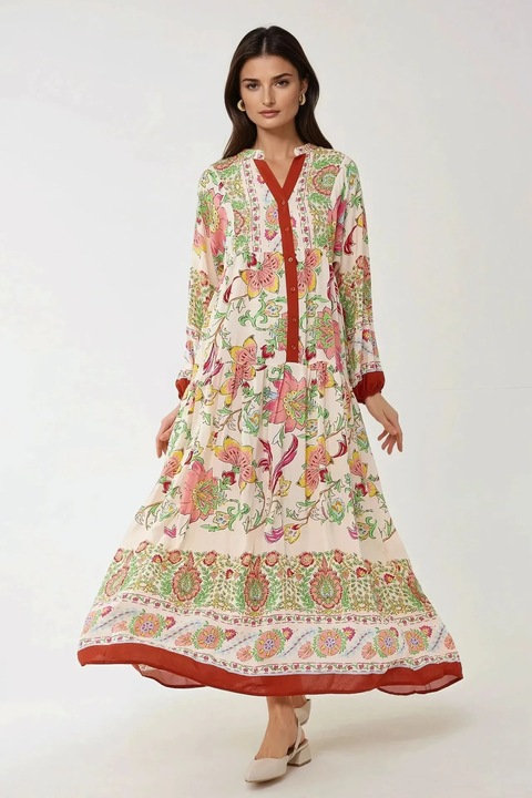 Макси рокля HiCCUP, вискоза, щампа, многоцветна, дълъг ръкав,