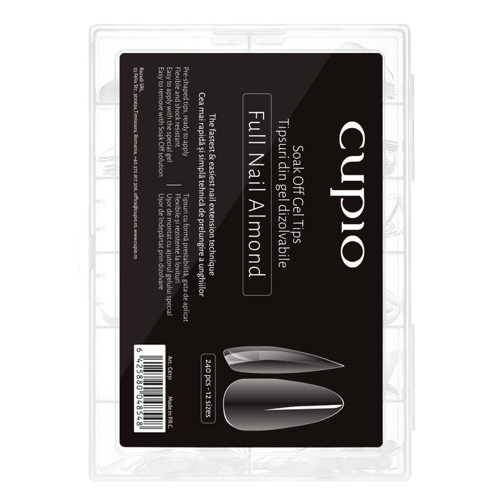 Tipsuri full nail dizolvabile set 240buc, Cupio, transparent, forme prestabilite