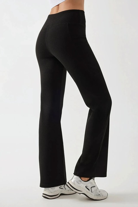 Pantaloni dama, HiCCUP, textil, talie inalta, croiala larga, negru