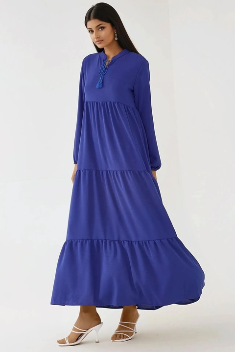 Maxi ruha, HiCCUP, hosszú ujjú, kerek gallér, textil, kék