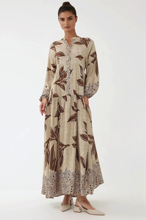 Rochie maxi, HiCCUP, imprimeu, maro, viscoza