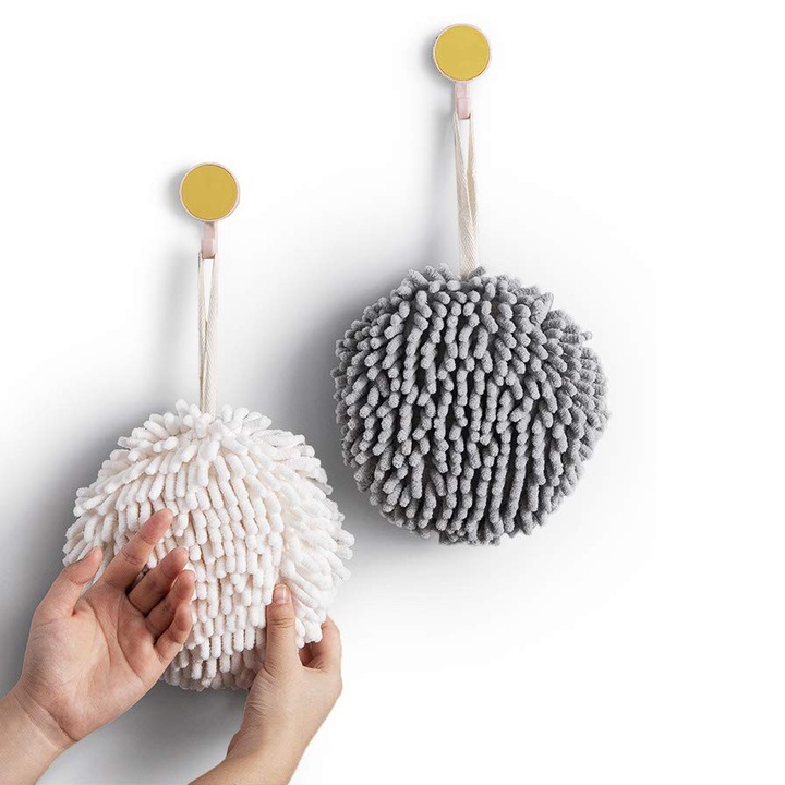 2 darabos MWAOWM Fuzzy Ball fehér és szürke törölközőkészlet, gyorsan száradó, fürdőszobai dekoráció
