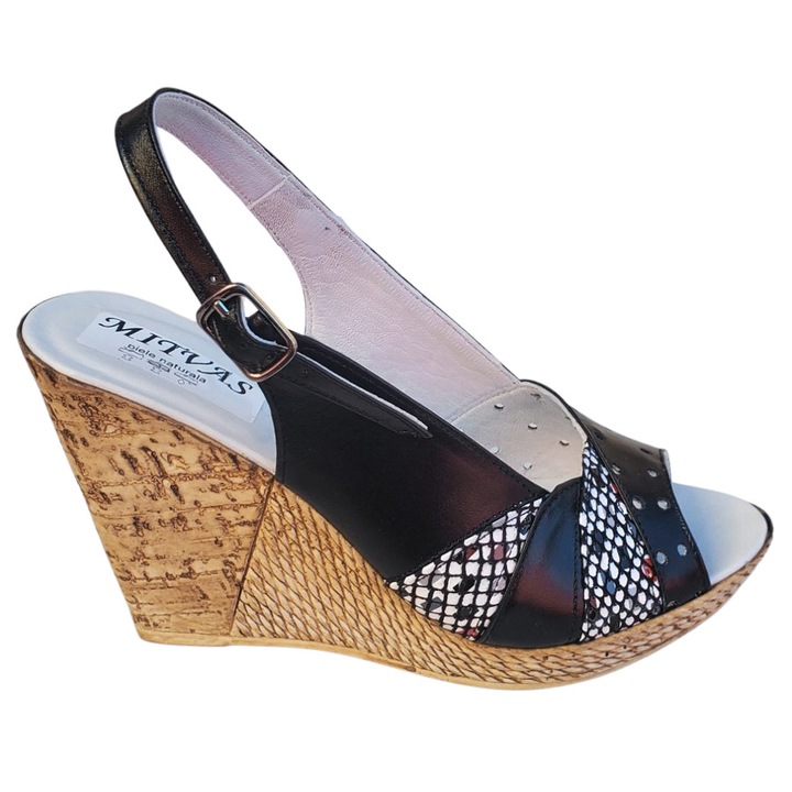 Sandale Dama Verzi Cu Platforma Din Piele Naturala Talpa Inalta De 10cm, Negru