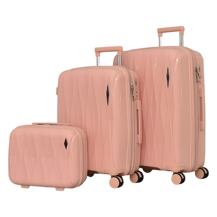 Set valize PERFECT++LINE PP 0606, Expander, 65/44/26 cm, Roz, 3 piese