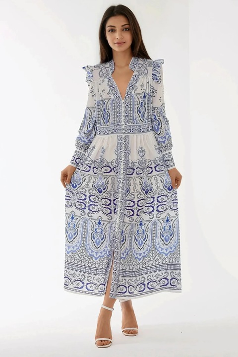 Макси рокля, HiCCUP, ярък принт, V-образно деколте, многоцветна, текстил