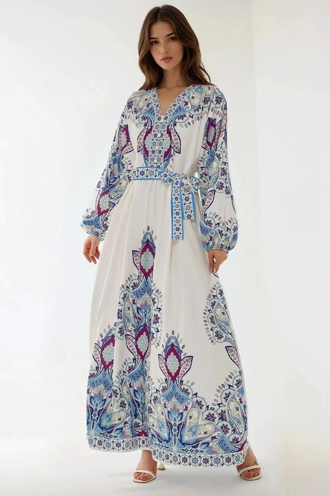 Макси рокля, HiCCUP, принт, V-образно деколте, многоцветна, памук, полиестер, ликра