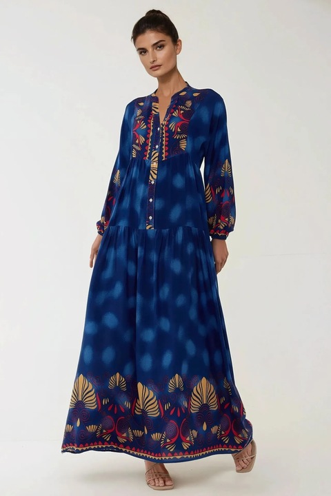 Rochie maxi, HiCCUP, cu imprimeu, albastra, viscoza