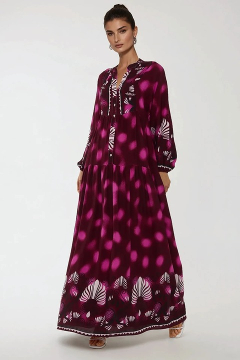 Rochie maxi HiCCUP, roz/mov, viscoza