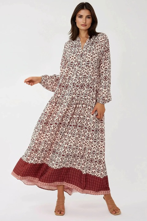 Макси рокля, HiCCUP, щампа, яка на риза, червена, текстил