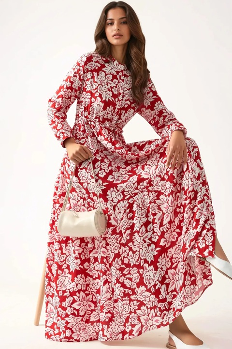 Rochie maxi, HiCCUP, imprimeu, rosu, textil