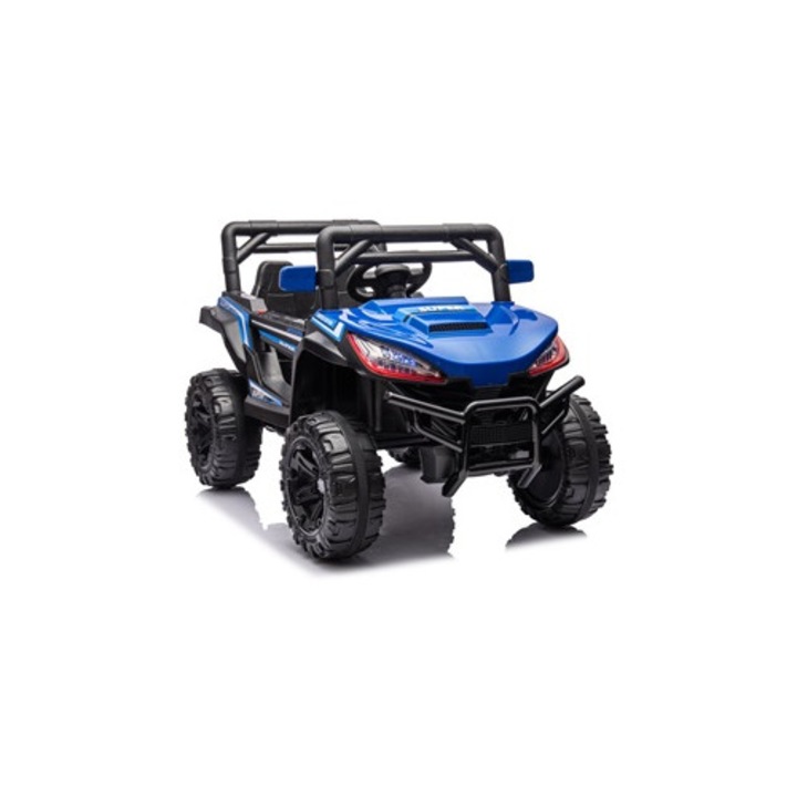 Masina Electrica Copii, Off-Road SUV, Baterie 12V, Viteza 3km/h, Functii Audio, Claxon, Port MP3 3.5mm, Tractiune Fata/Spate, Negru/Bleu, 3 ani +