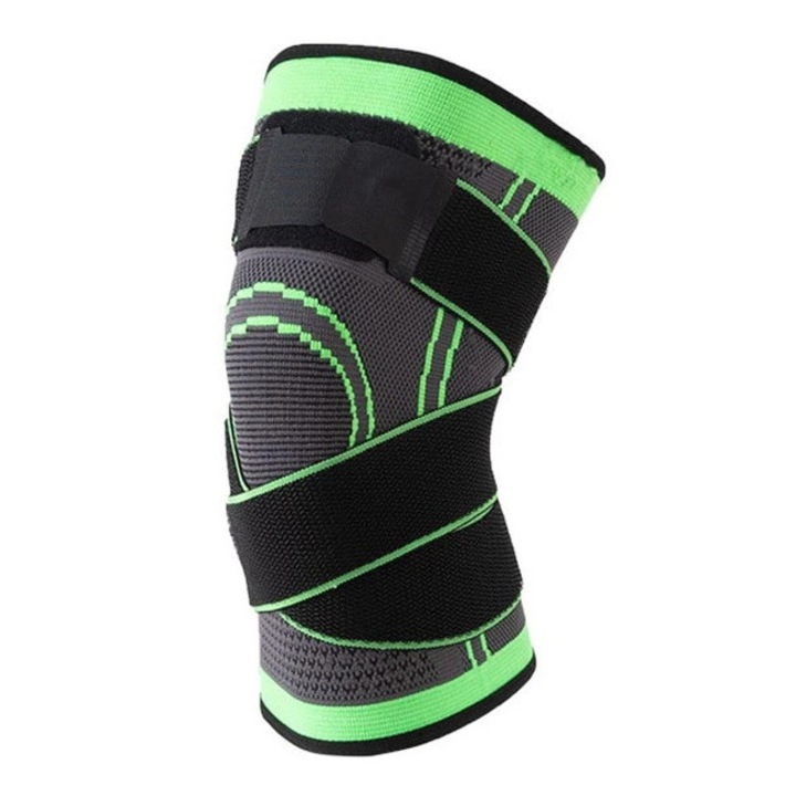 Регулируема еластична наколенка, найлон/копринен латекс/еластан, черно/зелено, M