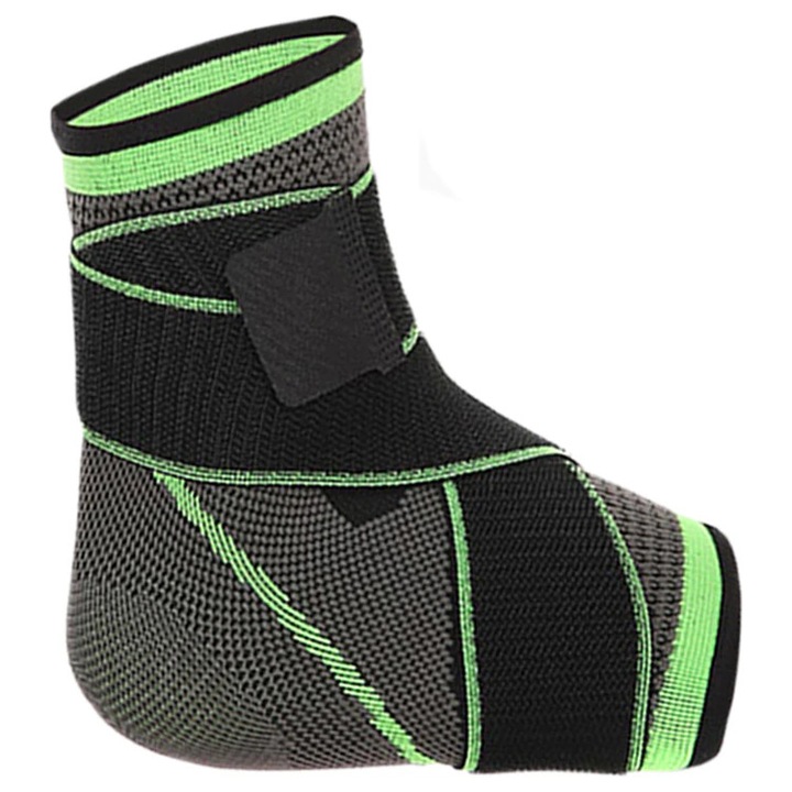 Еластична скоба за глезен GermaNova, ортеза за защита на глезена с еластични закрепващи ленти, 1 брой, черна със зелено, размер L