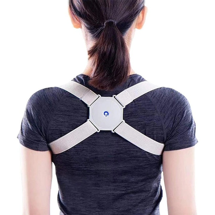 Corector de postura inteligent, Alarma de avertizare, Reglabil, Pentru adulti/copii, Alb