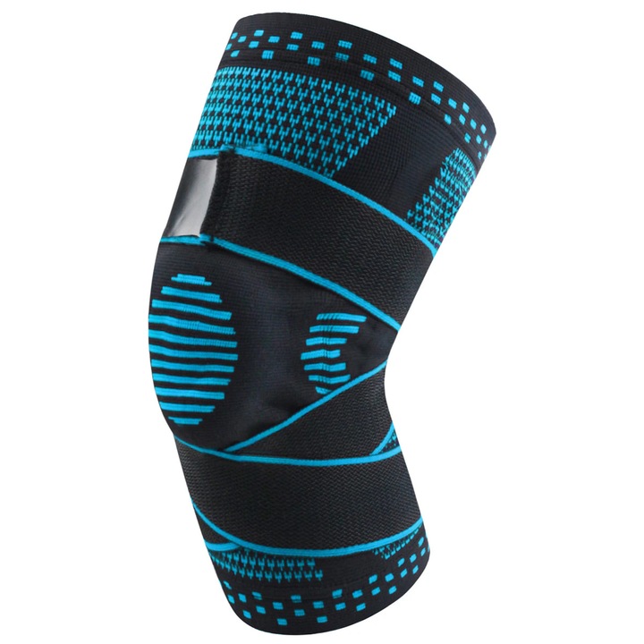 Протектор за коляно GermaNova™, с метални пружини и силиконова възглавничка, еластична лента за допълнителна опора, син, размер M