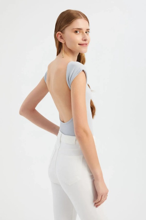 Топ HiCCUP, квадратно деколте, свободна кройка, сив, джърси