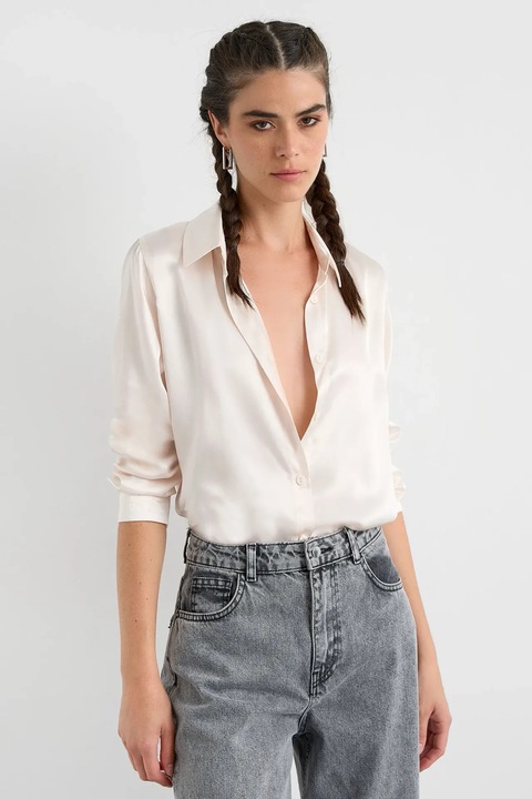 Camasa clasica dama, HiCCUP, satin, bej deschis