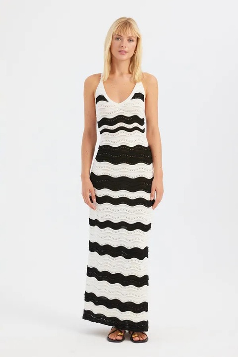 Maxi ruha, HiCCUP, csíkos, V-nyakú, oldalsó hasítékokkal, textil, SM INTL