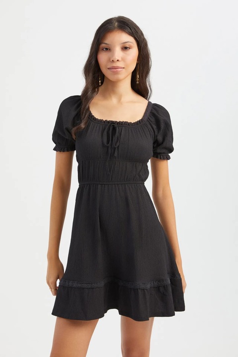 Rochie mini, HiCCUP, cu maneca, nod in fata, neagra, textil