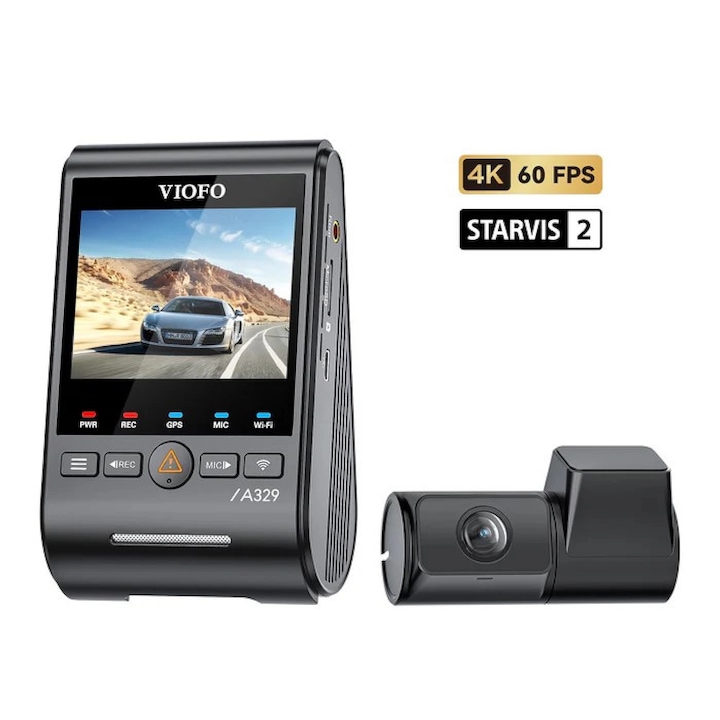 Dupla autós kamera 4K 60FPS GPS-szel VIOFO A329 2CH, Wi-Fi 6, HDR és Sony STARVIS 2 érzékelőkkel – SSD támogatással