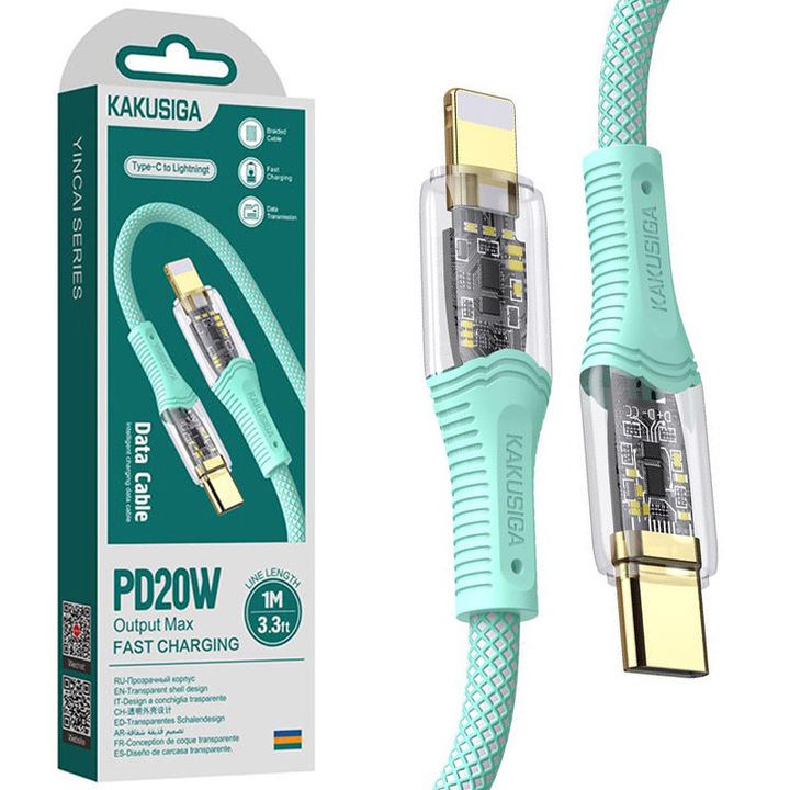 KSC-809 kábel, Type-C - Lightning, iPhone kompatibilis, gyorstöltés 20W, zöld