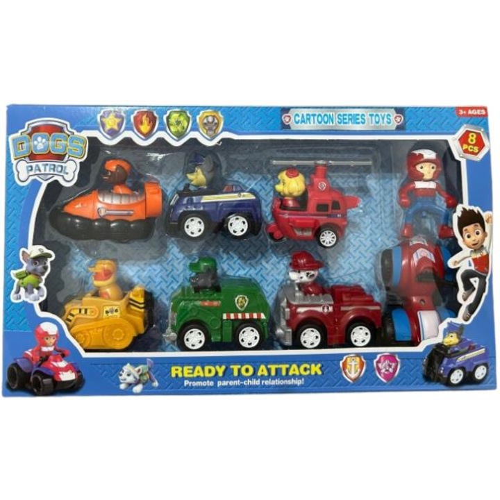 Set Paw Patrol 8 figurine si vehicule multicolor, 12 cm