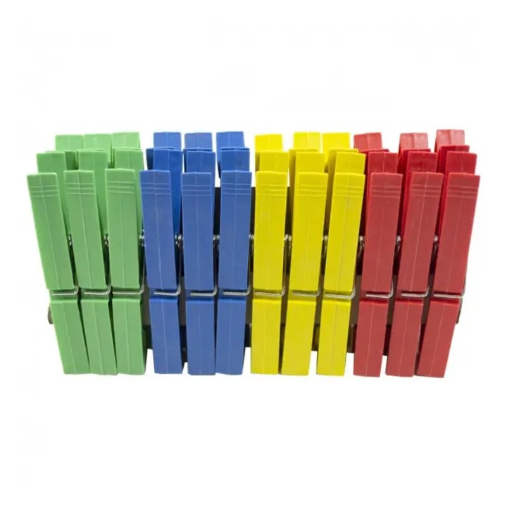 Set 24 carlige uscare haine, GNR Market, multicolor, 9.5x2cm, plastic durabil cu arc metalic