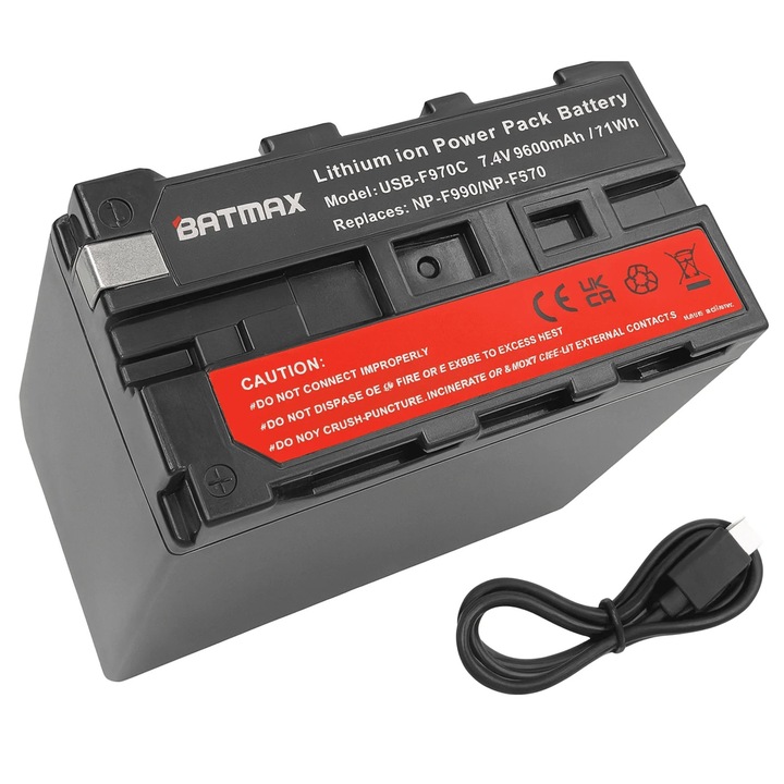 Acumulator/Baterie pentru Sony NP-F970 PRO USB-C cu indicator 9600 mAh complet decodificat