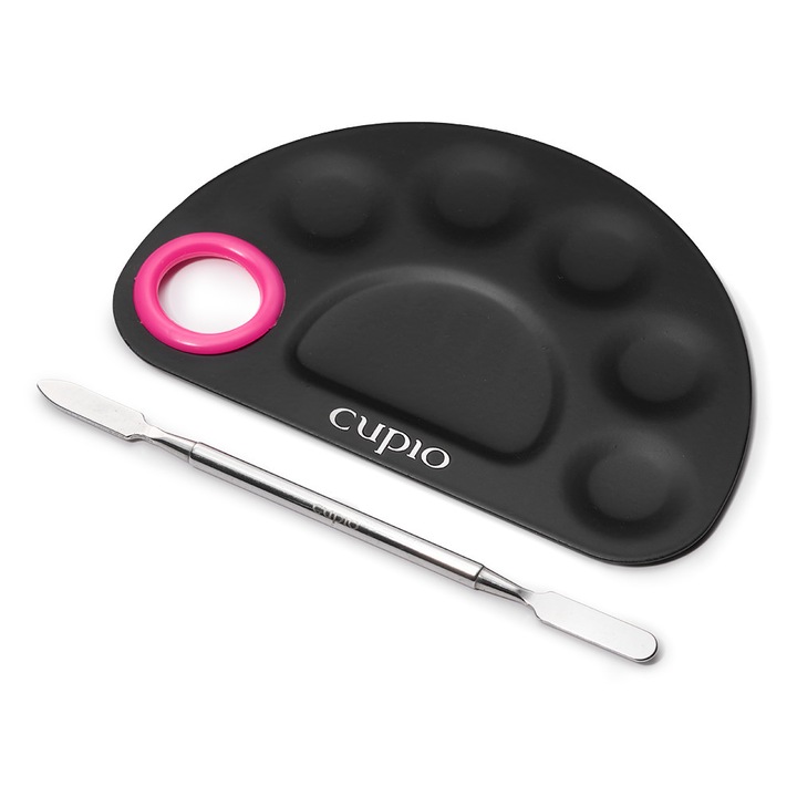 Paleta mixare culori, Cupio, metalica, 5 compartimente, cu spatula, multicolor