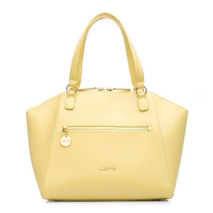 Geanta de umar Musette MIRUNA din piele naturala, Galben, 35 x 17 x 26 cm