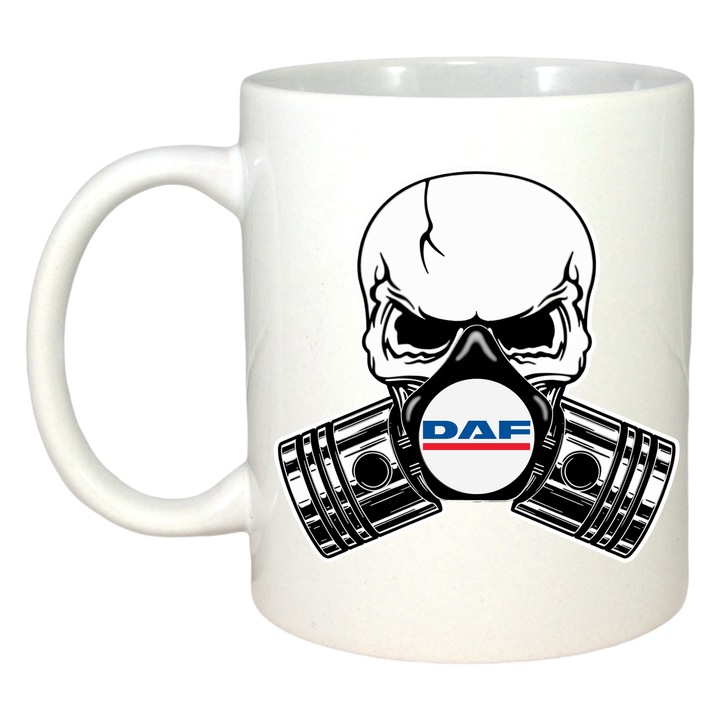 Cana Daf Skull Pistons, Cri-Flo, Ceramica, 330ml., Maner si interior Alb
