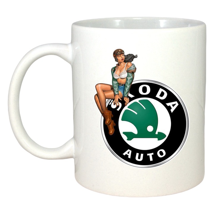 Cana Girl Cu Logo Skoda Auto, Cri-Flo, Ceramica, 330ml., Maner si interior Alb