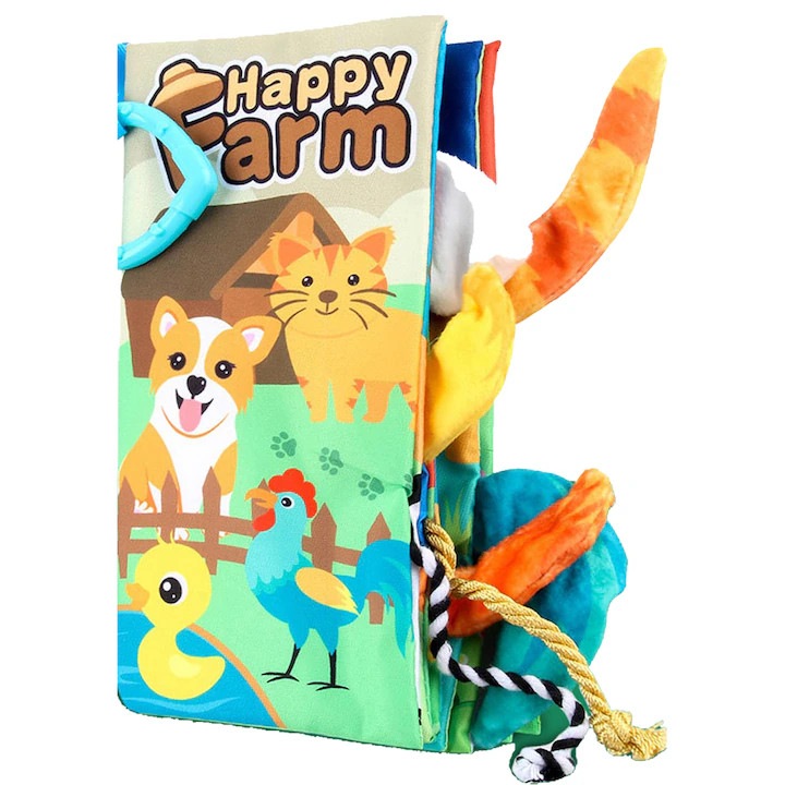 Carte textila interactiva bebelusi Tiibaby, 3D, multicolor, 0-12luni