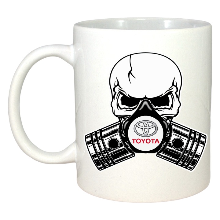 Cana Toyota Skull Pistons, Cri-Flo, Ceramica, 330ml., Maner si interior Alb