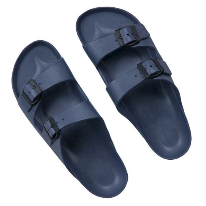 Papuci barbati albastru marimea 42 – sandale de vara cu curele duble tip buckle, Albastru