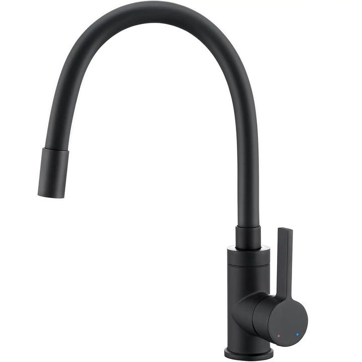 Черен смесител за кухненска мивка Elindor®, регулируем кран за вода с струя, модерен, с гъвкав чучур, еднолостов, въртящ се на 360°, за кухня, неръждаема стомана, хромирано покритие