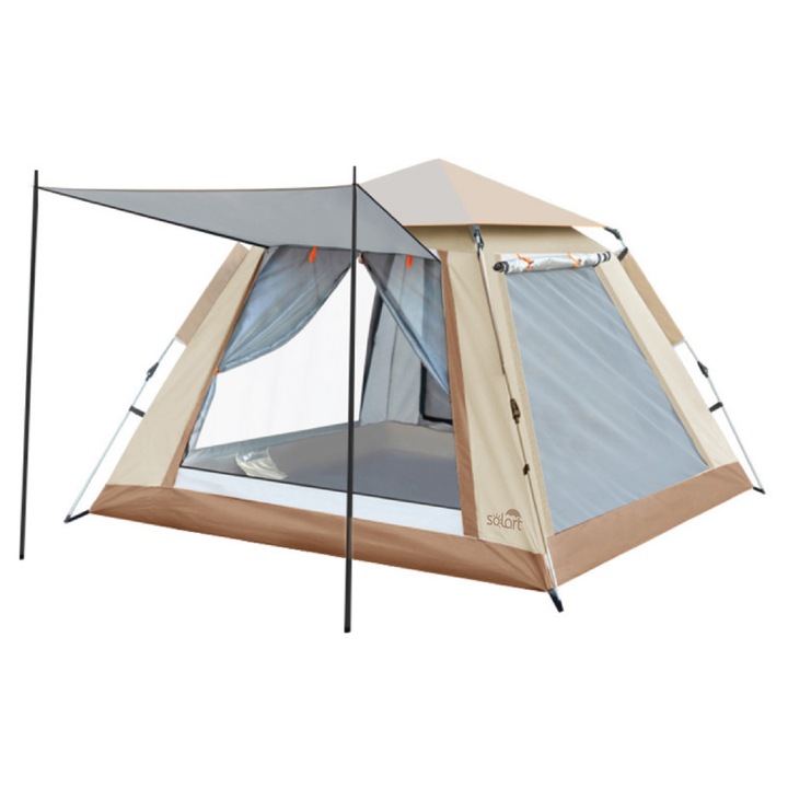 Solart automata strandsátor, 210x210x145cm, Upf30+ védelem, krémszínű, 210x210x145cm