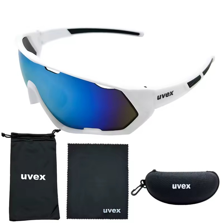 UVEX napszemüveg, UV400 védelemmel, unisex, kerékpározáshoz, futáshoz, túrázáshoz vagy egyéb szabadtéri tevékenységekhez, védőtokkal, fehér