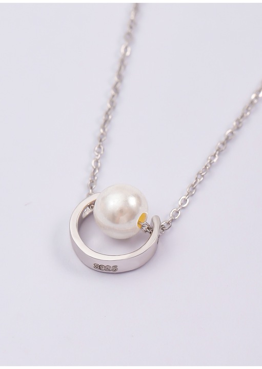 Colier Dama Argint 925, Colier Argint Cu Perla 1 Cm, Design Cerc Minimalist, Lant Fin Elegant Din Argint 925, Colier Dama Elegant Ajustabil 40 Cm, Extensie 6 Cm, Bijuterie Delicata Pentru Femei, Cadou Valentine’s Day Si 8 Martie, Argintiu