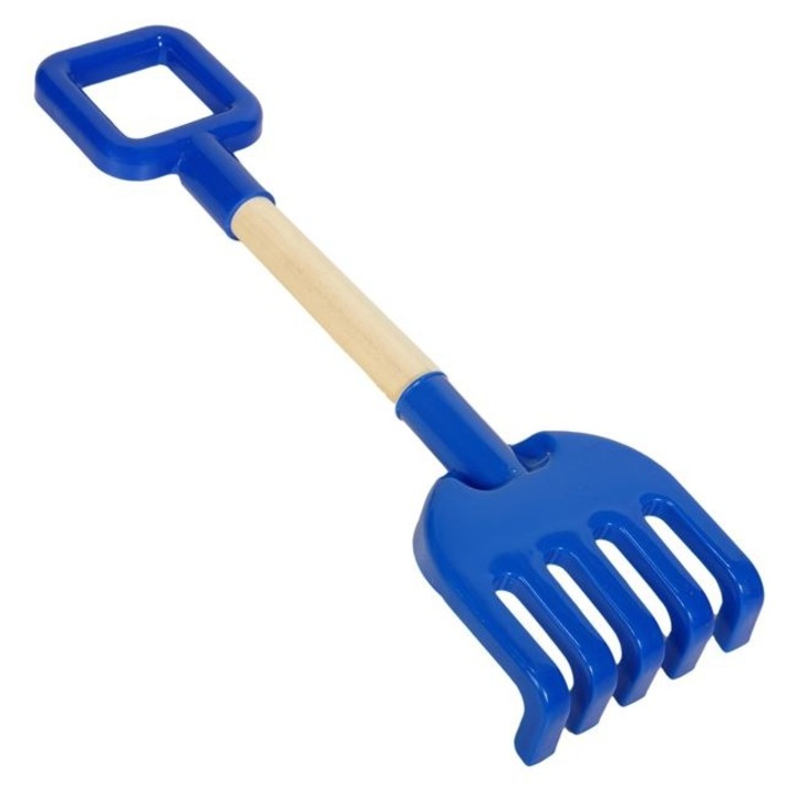 Детско гребло за плаж, 39 см – Синя пластмаса с дървена дръжка, идеално за игра в пясъка – ANTBRO®