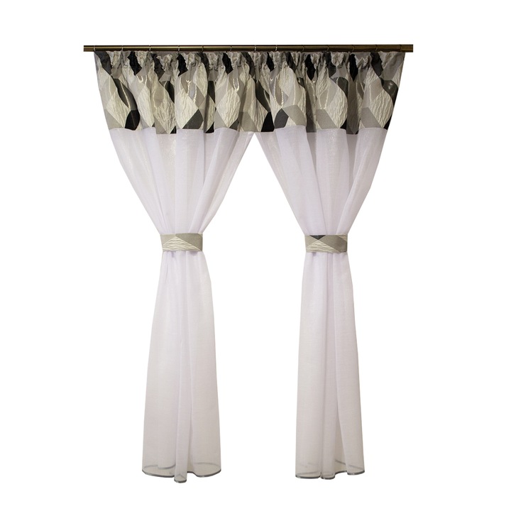 Perdea Velaria in lucios alb cu tafta gri, 230x165 cm