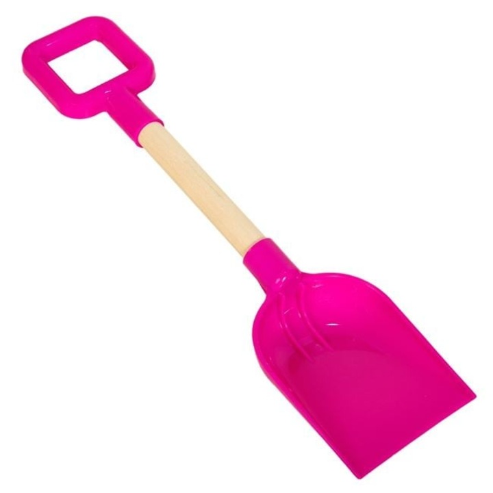 Лопатка за Плаж за Деца, 39 см – Пластмасова Фуксия с Дървена Дръжка, Идеална за Игра в Пясъка – ANTBRO®