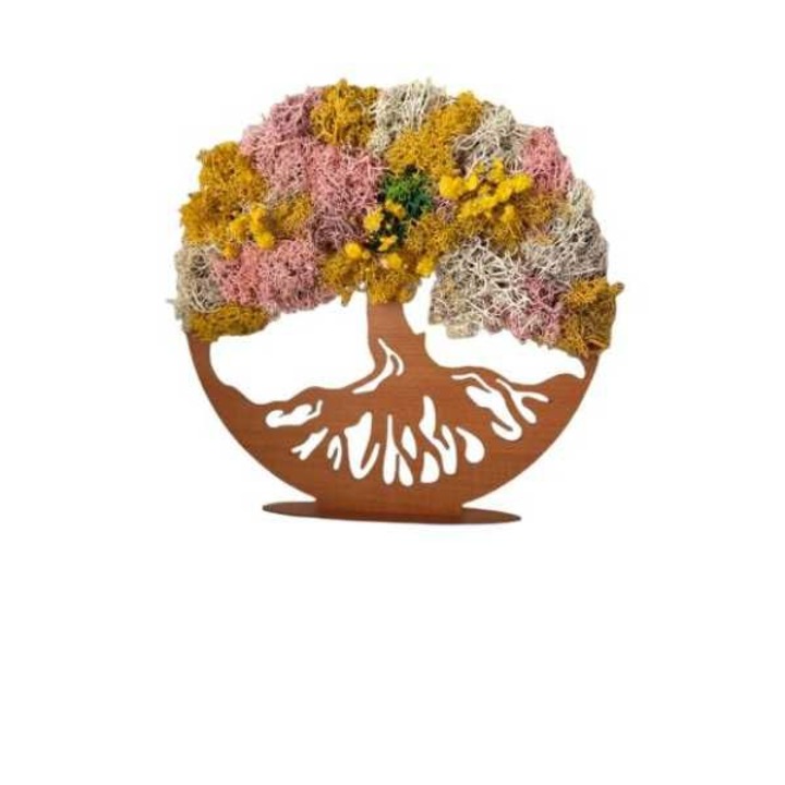 Tablou copacul vietii cu licheni naturali stabilizati, 20 cm, rama lemn maro