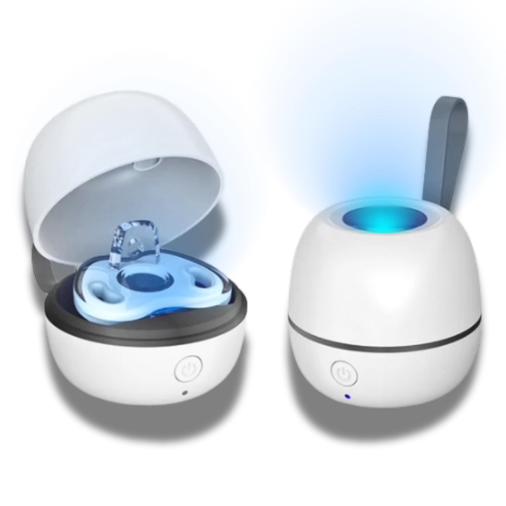 Cumisüveg sterilizáló, hordozható, UV sugarakkal, fehér, 6,4x7x4,7 cm, 2 cumihoz, automatikus kikapcsolás, 3 perces sterilizálás, USB-n keresztül újratölthető, BPA-mentes, Tisztán tartja a baba cumiját