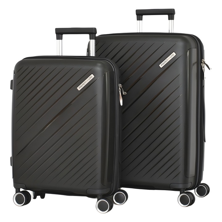 Комплект Куфари PERFECT++LINE PP 2333, Разширител, 64/44/26 см, Черни, 2 броя