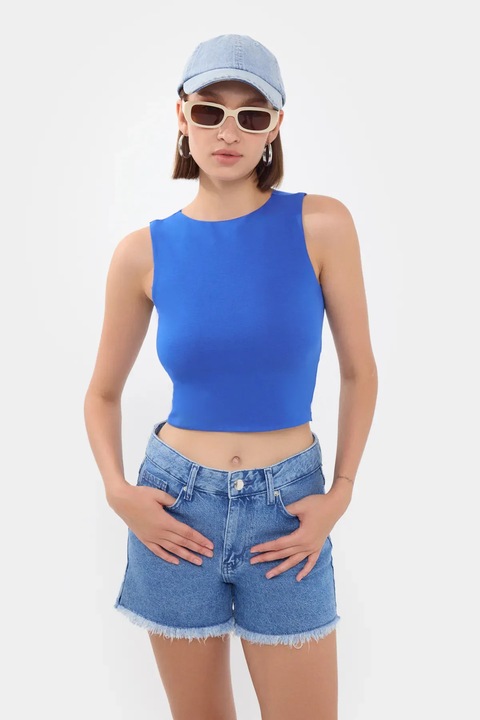 Потник HiCCUP, с кръгло деколте, базов, син, джърси