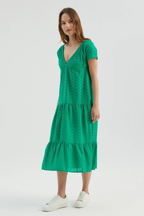 Миди рокля HiCCUP, геометричен модел, пластове, зелено, текстил