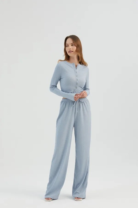 Bluza dama, HiCCUP, cu maneca lunga, nervuri, albastru, jerseu