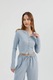 Bluza dama, HiCCUP, cu maneca lunga, nervuri, albastru, jerseu
