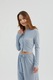 Bluza dama, HiCCUP, cu maneca lunga, nervuri, albastru, jerseu
